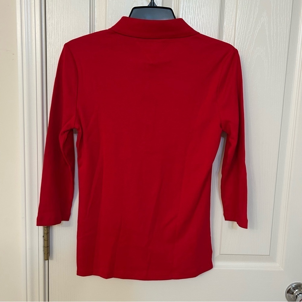 Tommy Hilfiger Women's Short-Sleeve Polo Top in Scarlet Size S - Picture 4 of 5